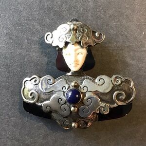 Sterling Silver and Lapis Brooch